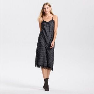A new day polka dot satin lace slip midi dress